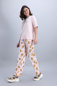 Zivame Garfield Knit Cotton Pyjama Set - Pink Dogwood — thumbnail 4
